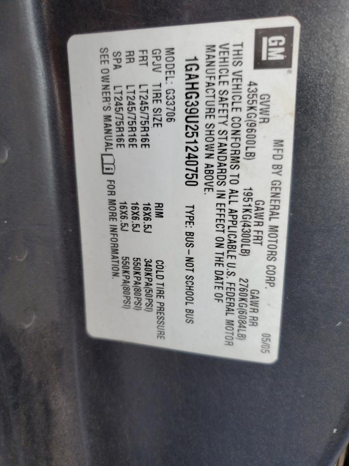 2005 Chevrolet Express G3500 VIN: 1GAHG39U251240750 Lot: 85366615