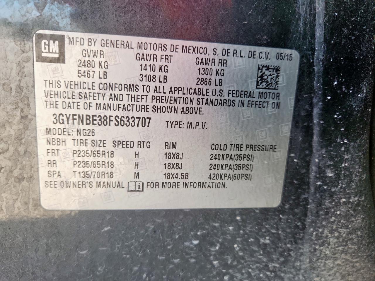 2015 Cadillac Srx Luxury Collection VIN: 3GYFNBE38FS633707 Lot: 86432985