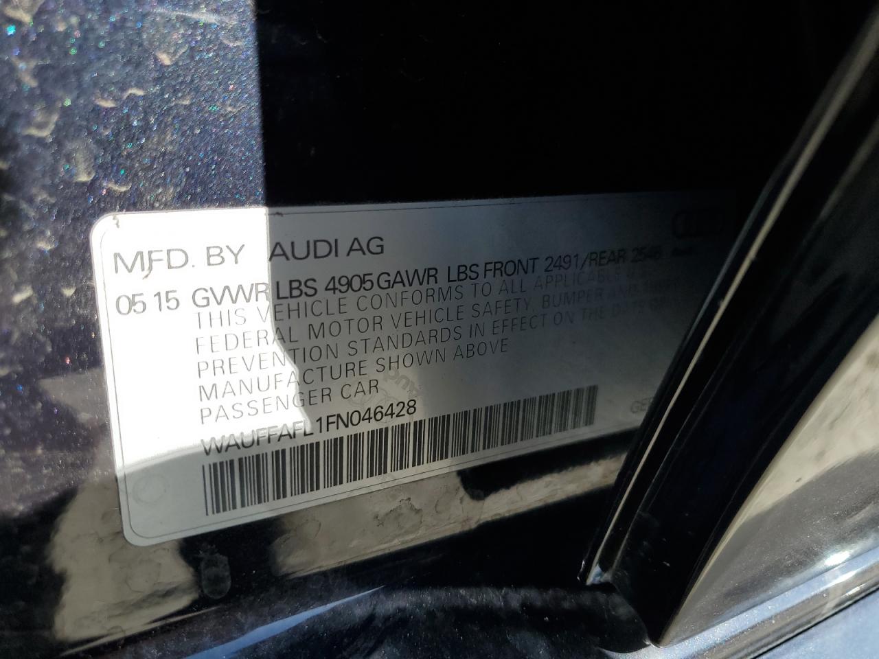 2015 Audi A4 Premium Plus VIN: WAUFFAFL1FN046428 Lot: 82745485