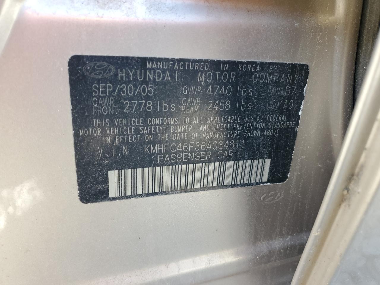 2006 Hyundai Azera Se VIN: KMHFC46F36A034811 Lot: 81995815
