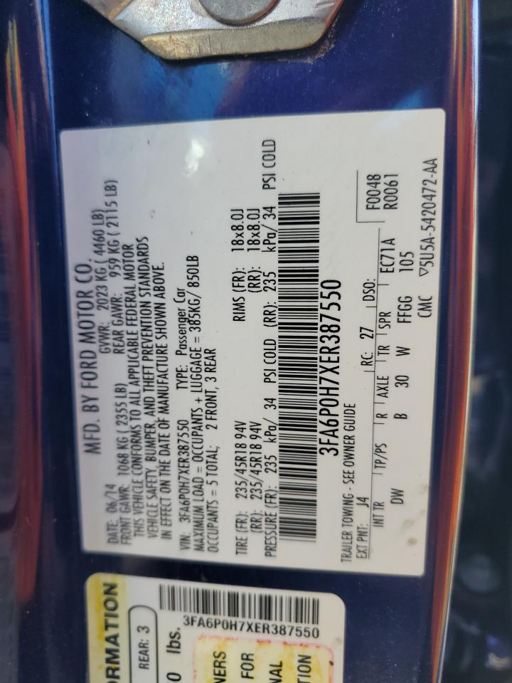 2014 Ford Fusion Se VIN: 3FA6P0H7XER387550 Lot: 82548785