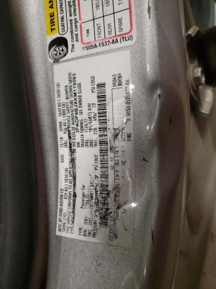 2019 Ford Fiesta Se VIN: 3FADP4BJXKM119593 Lot: 85894495