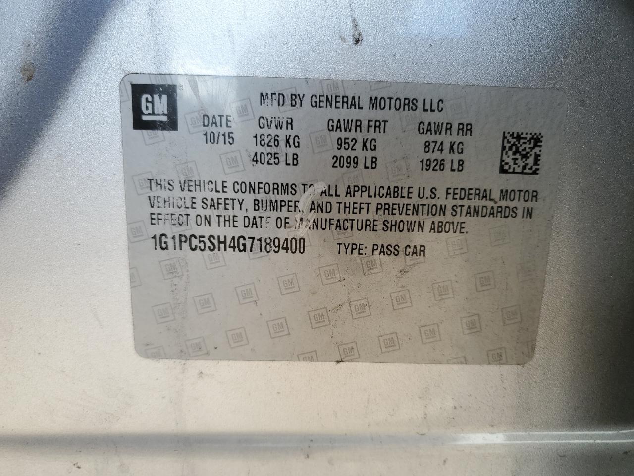 2016 Chevrolet Cruze Limited Ls VIN: 1G1PC5SH4G7189400 Lot: 82361995