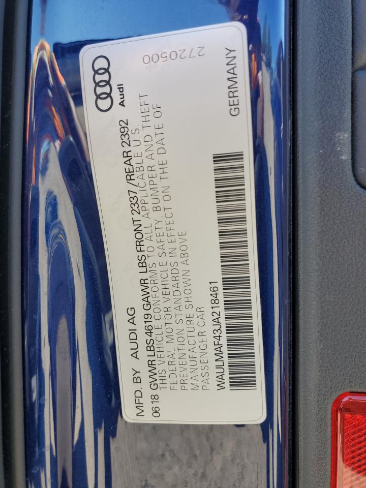 2018 Audi A4 Premium Plus VIN: WAULMAF43JA218461 Lot: 84570945