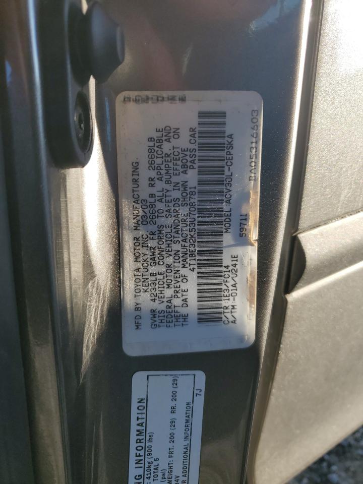 2003 Toyota Camry Le VIN: 4T1BE32K53U708781 Lot: 85675065