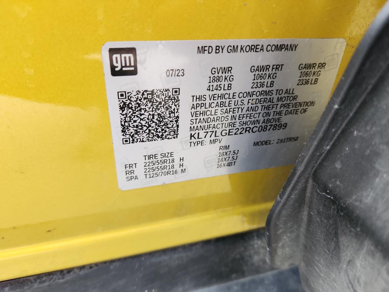 2024 Chevrolet Trax 1Rs VIN: KL77LGE22RC087899 Lot: 86531835