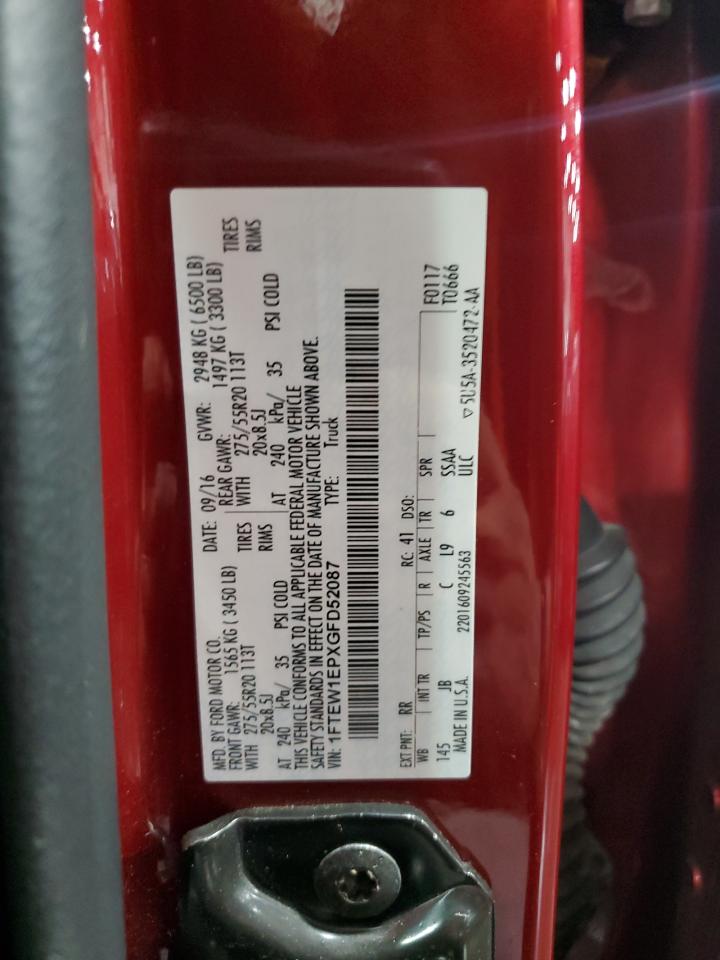 2016 Ford F150 Supercrew VIN: 1FTEW1EPXGFD52087 Lot: 85573155