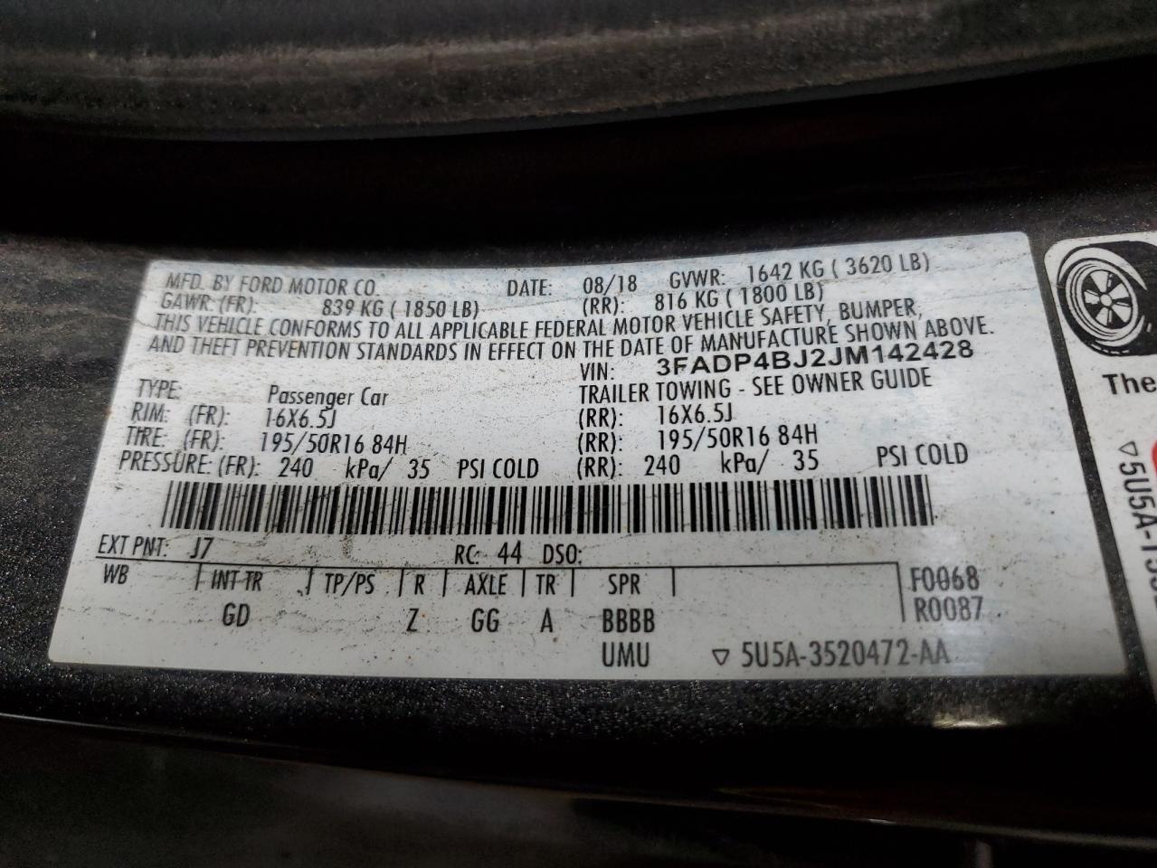 2018 Ford Fiesta Se VIN: 3FADP4BJ2JM142428 Lot: 90102705