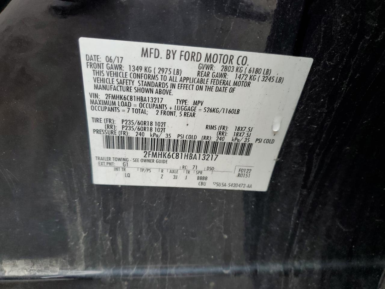 2017 Ford Flex Sel VIN: 2FMHK6C81HBA13217 Lot: 90339475