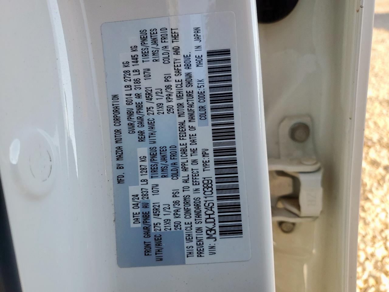 2025 Mazda Cx-70 Premium VIN: JM3KJDHC4S1103891 Lot: 81860425