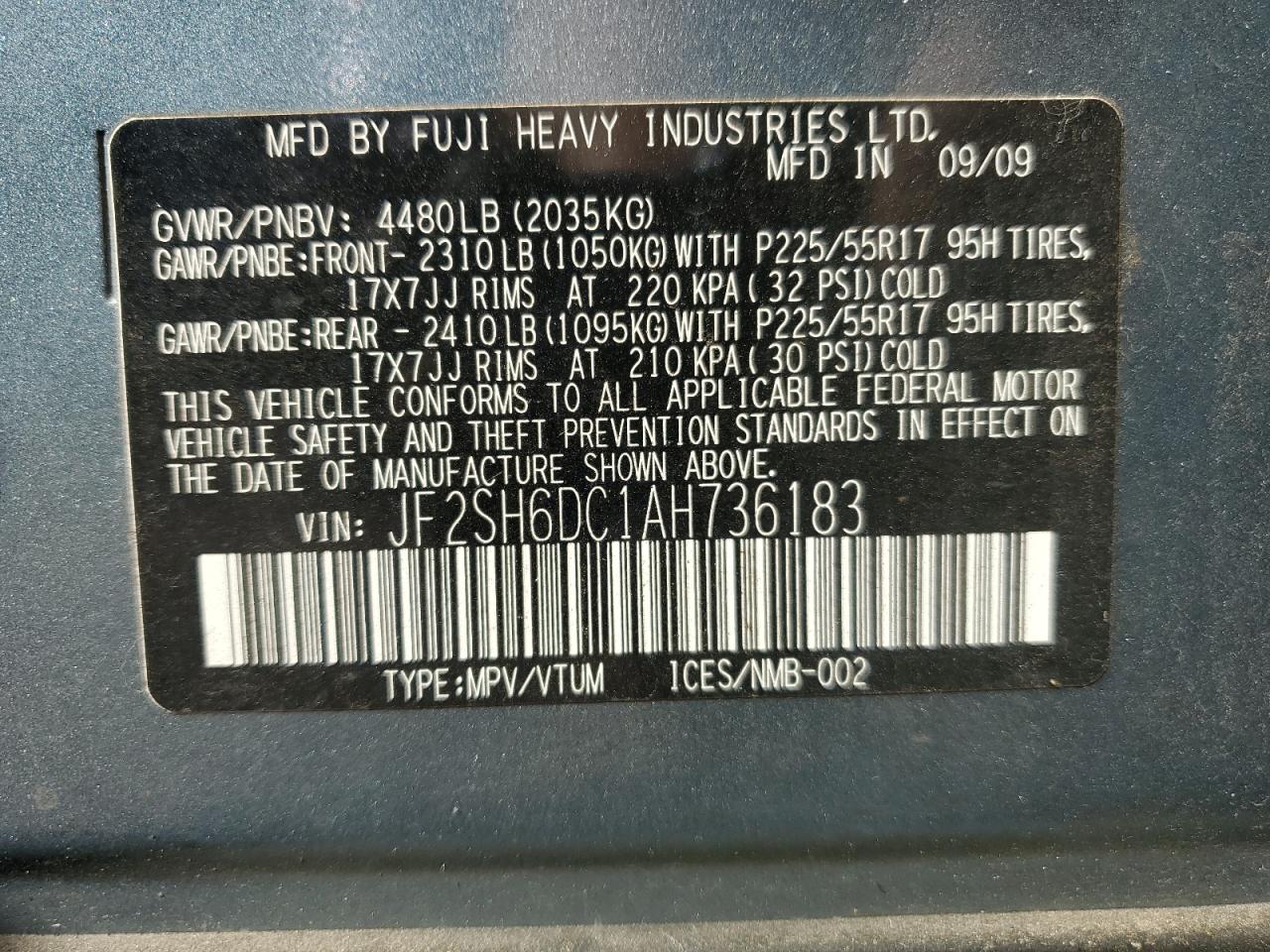 2010 Subaru Forester 2.5X Limited VIN: JF2SH6DC1AH736183 Lot: 84370815