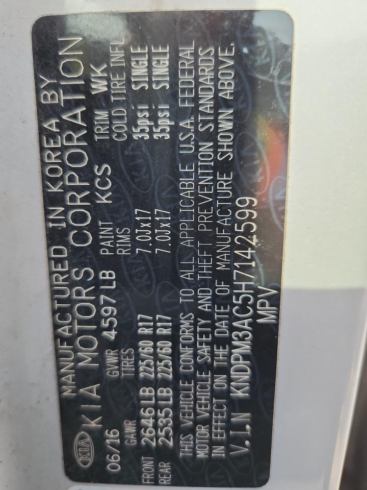 2017 Kia Sportage Lx VIN: KNDPM3AC5H7142599 Lot: 89620445