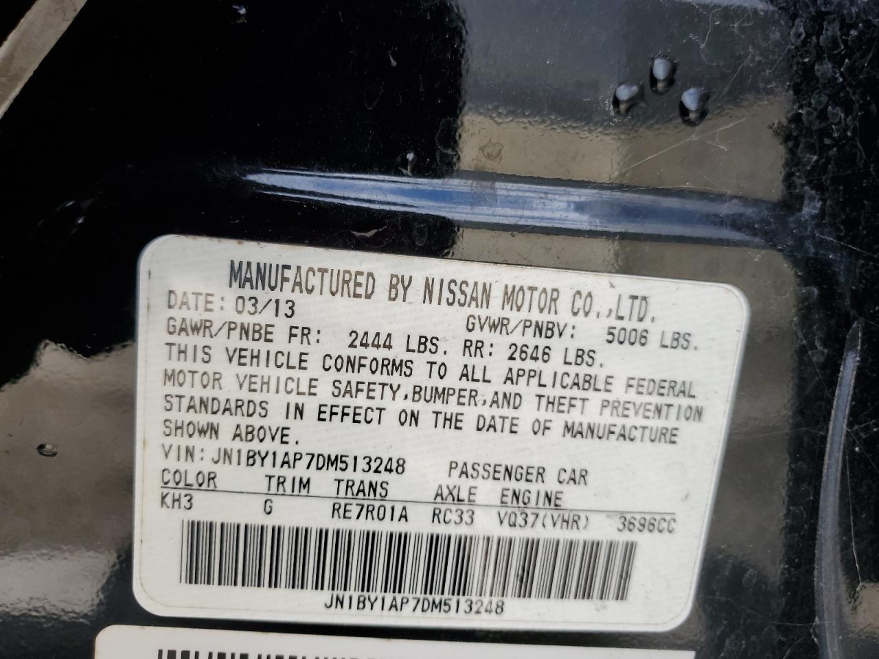 2013 Infiniti M37 VIN: JN1BY1AP7DM513248 Lot: 85180625