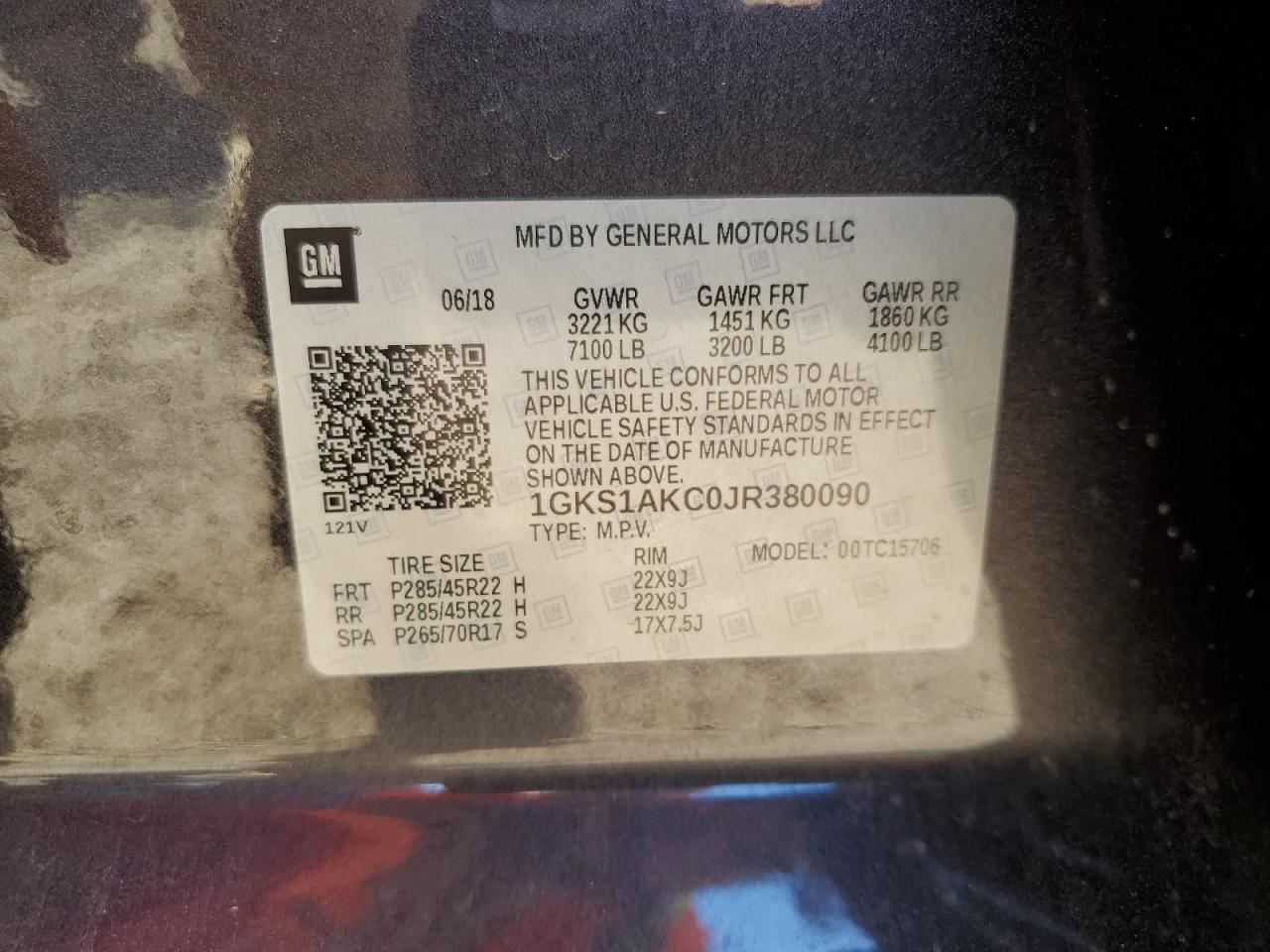 2018 GMC Yukon Sle VIN: 1GKS1AKC0JR380090 Lot: 84805805