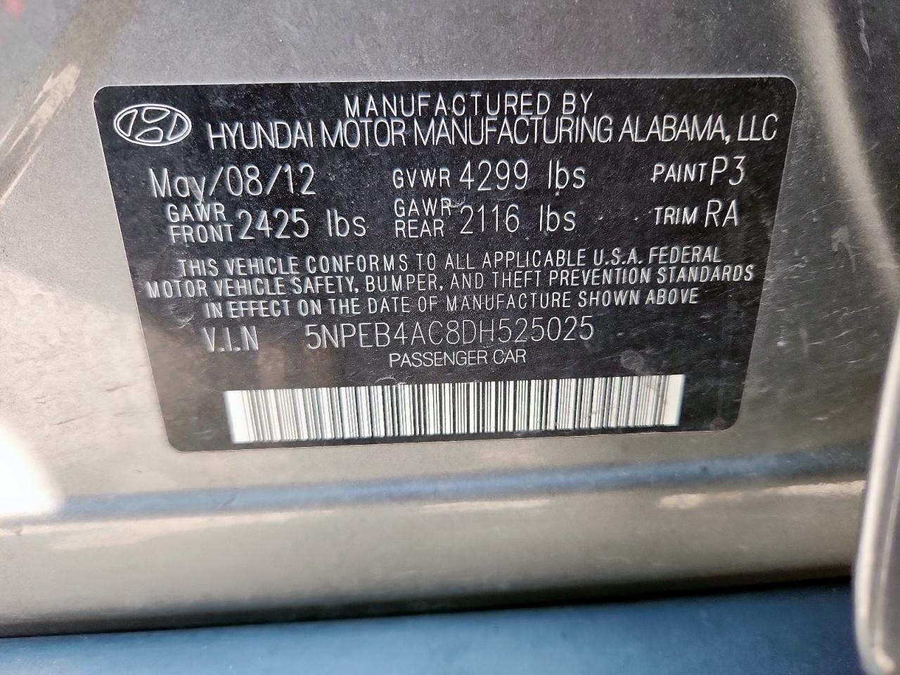 2013 Hyundai Sonata Gls VIN: 5NPEB4AC8DH525025 Lot: 82392375