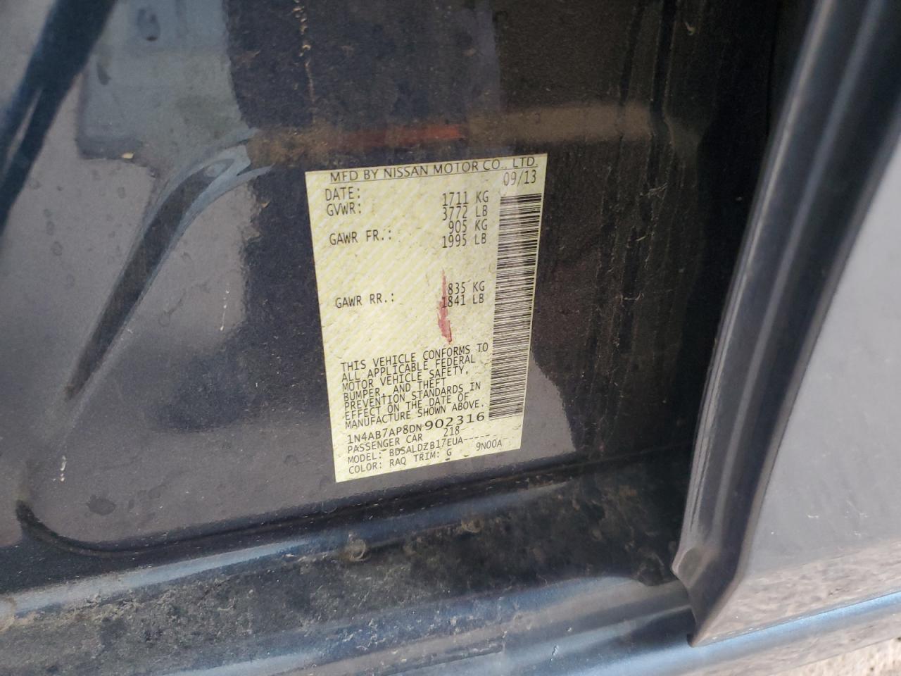 2013 Nissan Sentra S VIN: 1N4AB7AP8DN902316 Lot: 85281065