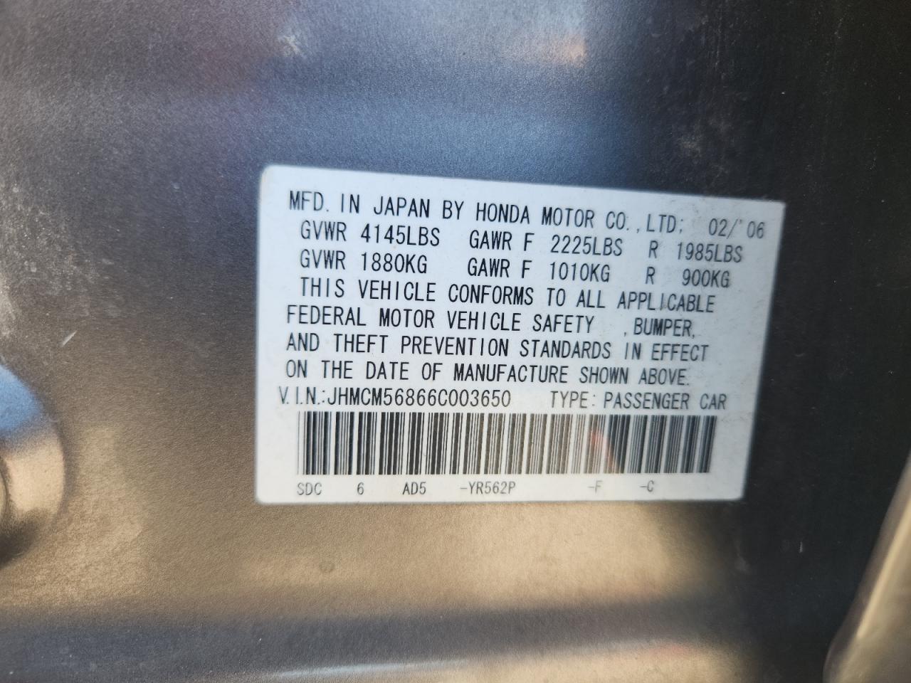 2006 Honda Accord Ex VIN: JHMCM56866C003650 Lot: 82198225