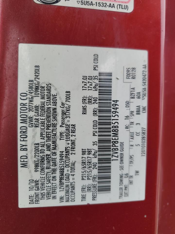 2011 Ford Mustang VIN: 1ZVBP8EM8B5159494 Lot: 90501505