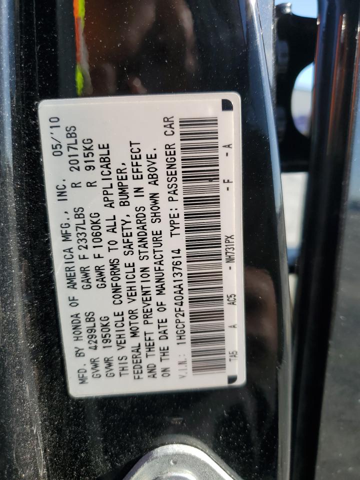 2010 Honda Accord Lxp VIN: 1HGCP2F40AA137614 Lot: 85197125