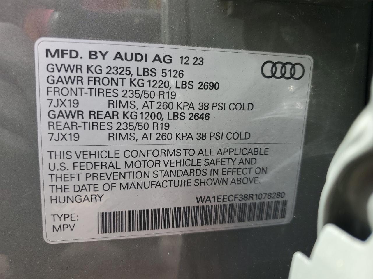 2024 Audi Q3 Premium Plus S Line 45 VIN: WA1EECF38R1078280 Lot: 85189665