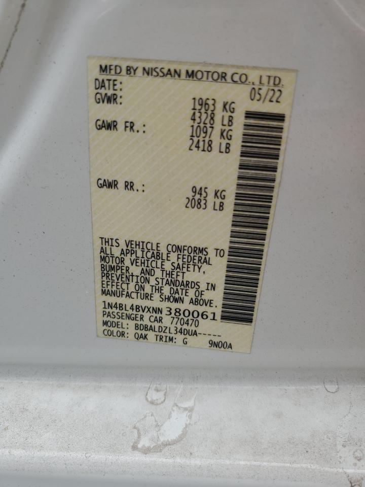 2022 Nissan Altima S VIN: 1N4BL4BVXNN380061 Lot: 85667475