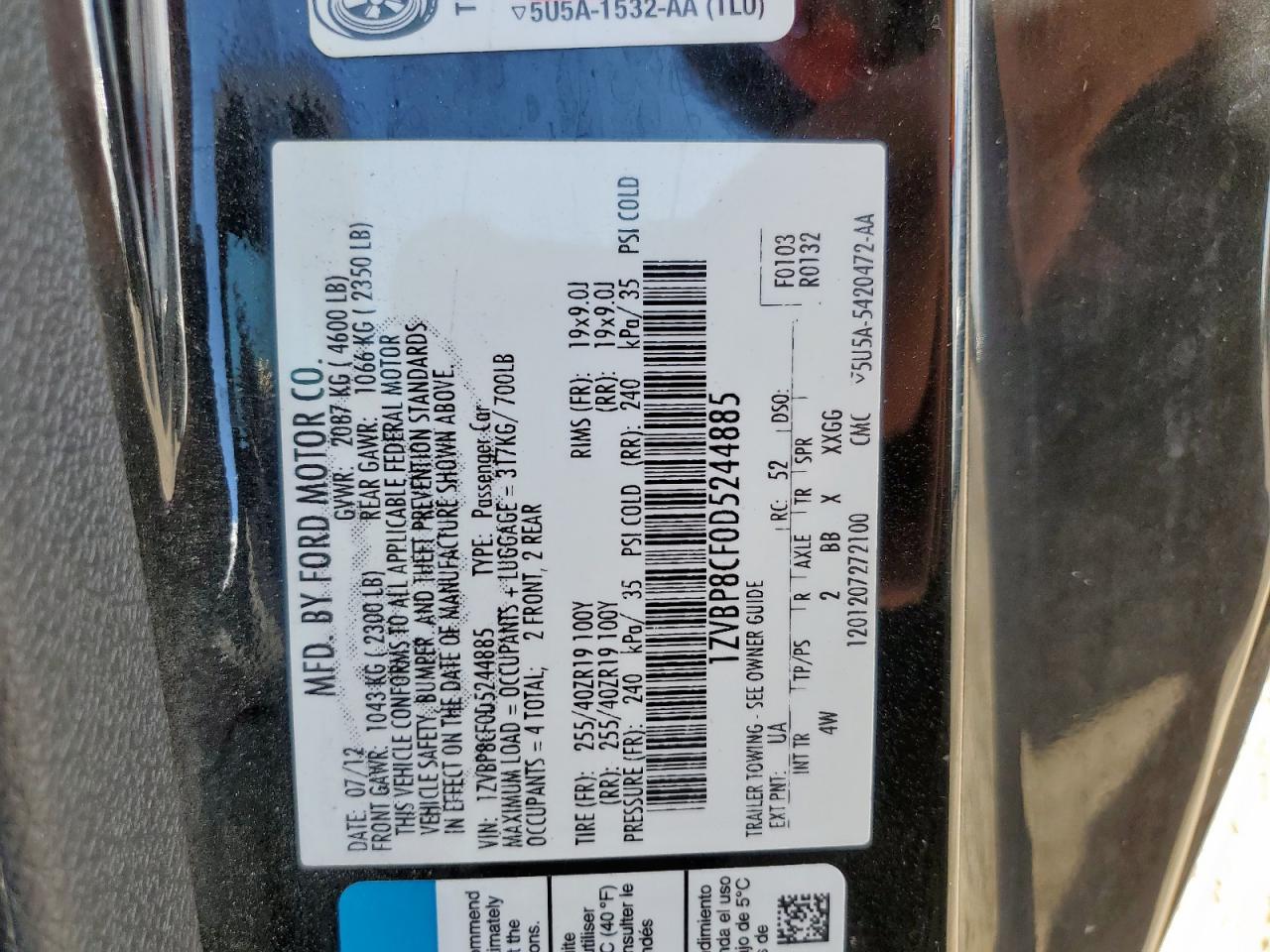 2013 Ford Mustang Gt VIN: 1ZVBP8CF0D5244885 Lot: 85490005