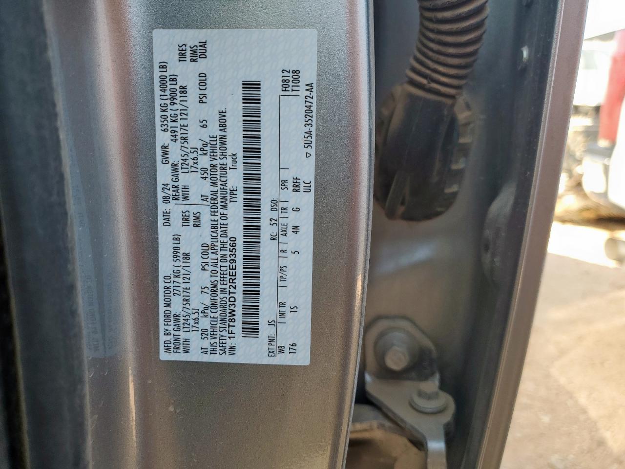 2024 Ford F350 Super Duty VIN: 1FT8W3DT2REE93560 Lot: 81695485