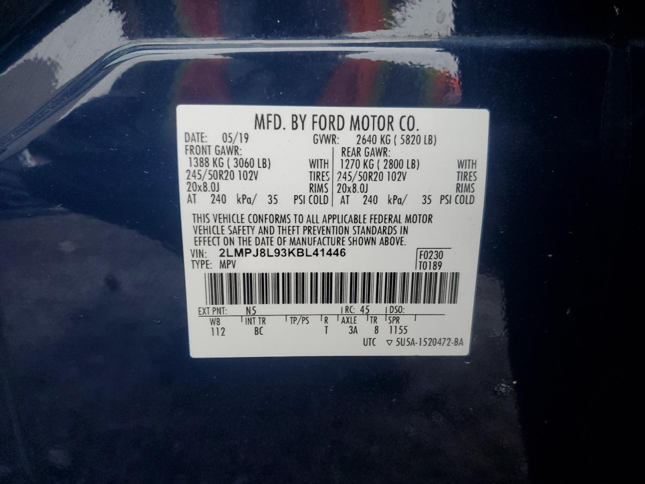 2019 Lincoln Nautilus Reserve VIN: 2LMPJ8L93KBL41446 Lot: 85576185