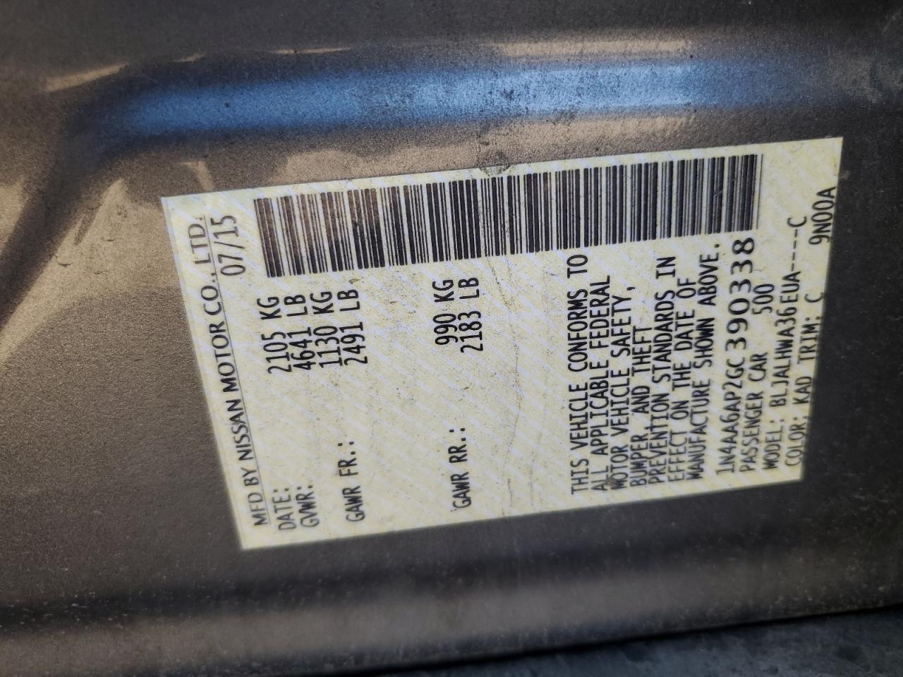 2016 Nissan Maxima 3.5S VIN: 1N4AA6AP2GC390338 Lot: 81981935