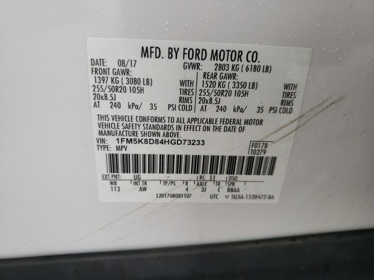 2017 Ford Explorer Xlt VIN: 1FM5K8D84HGD73233 Lot: 86117925