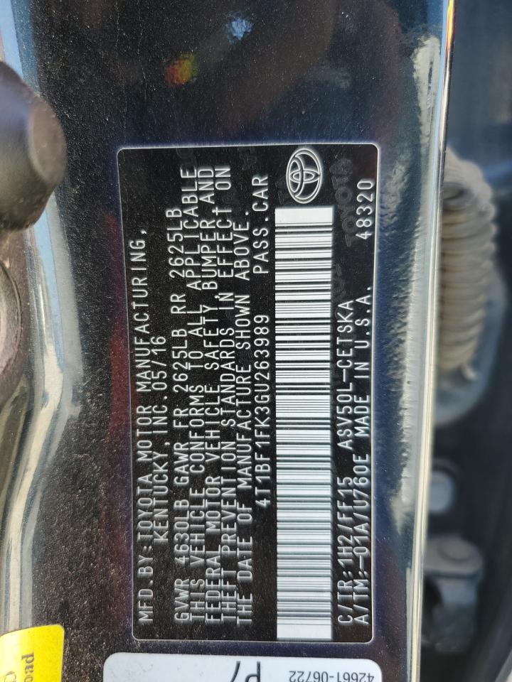 2016 Toyota Camry Le VIN: 4T1BF1FK3GU263989 Lot: 85352405