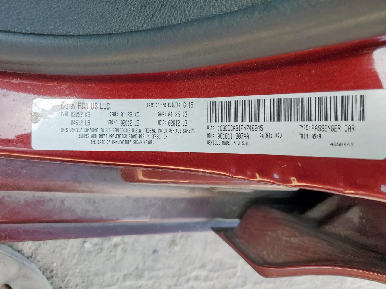 2015 Chrysler 200 Limited VIN: 1C3CCCAB1FN748245 Lot: 86134315