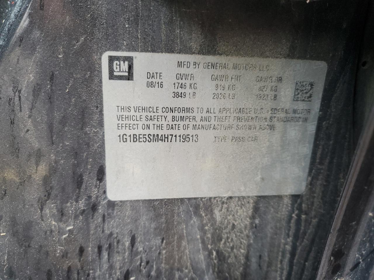 2017 Chevrolet Cruze Lt VIN: 1G1BE5SM4H7119513 Lot: 85364385