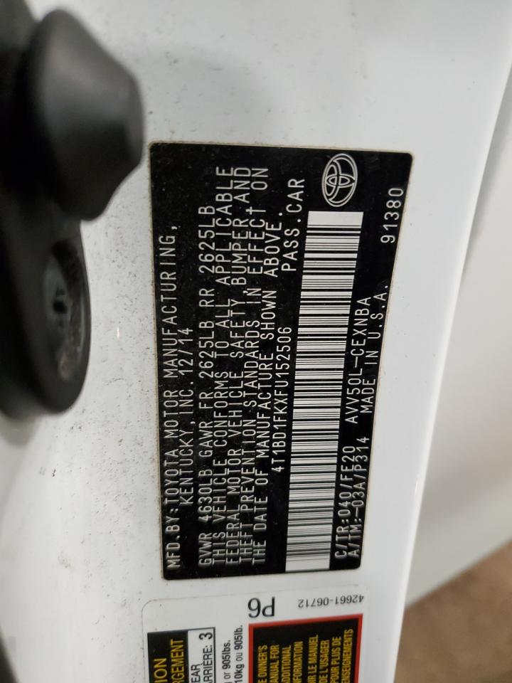 2015 Toyota Camry Hybrid VIN: 4T1BD1FKXFU152506 Lot: 84898625