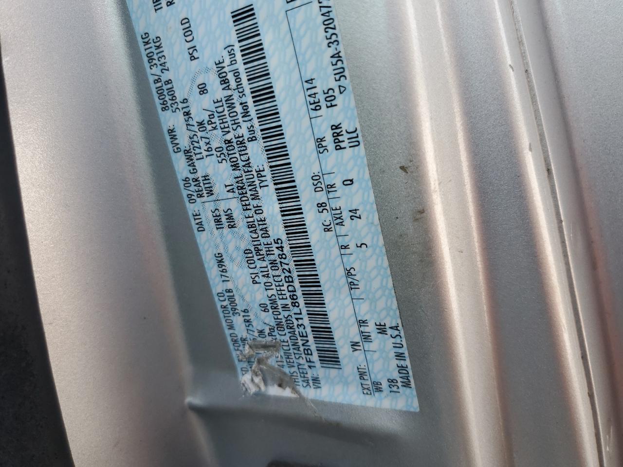 2006 Ford Econoline E350 Super Duty Wagon VIN: 1FBNE31L86DB27845 Lot: 84894115