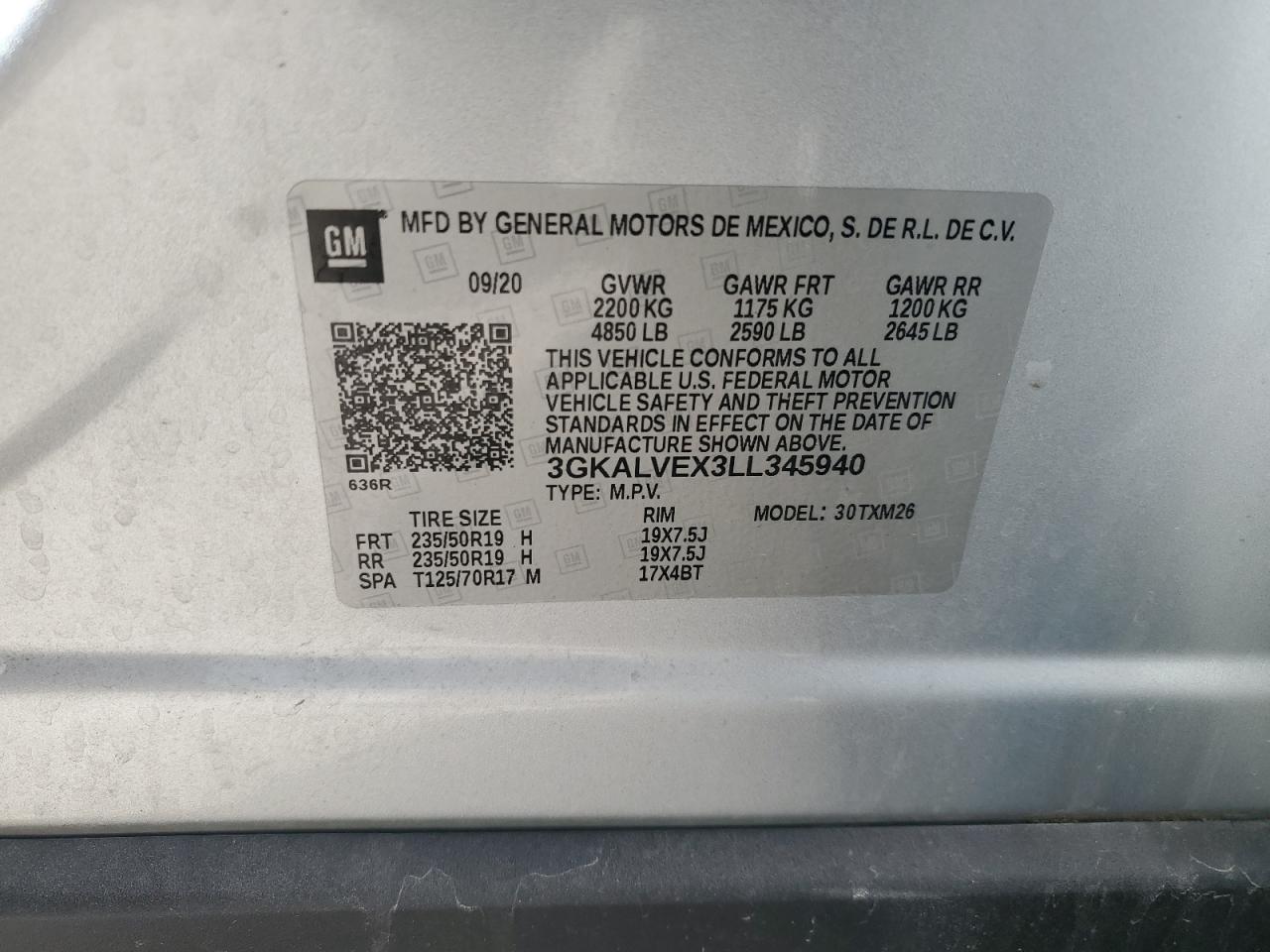 2020 GMC Terrain Slt VIN: 3GKALVEX3LL345940 Lot: 89542925