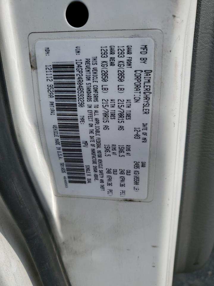 2004 Dodge Grand Caravan Se VIN: 1D4GP24R04B593290 Lot: 87129365