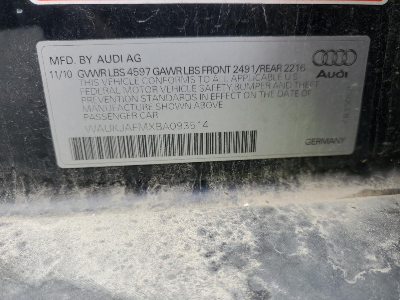 2011 Audi A3 Premium Plus VIN: WAUKJAFMXBA093514 Lot: 84481555