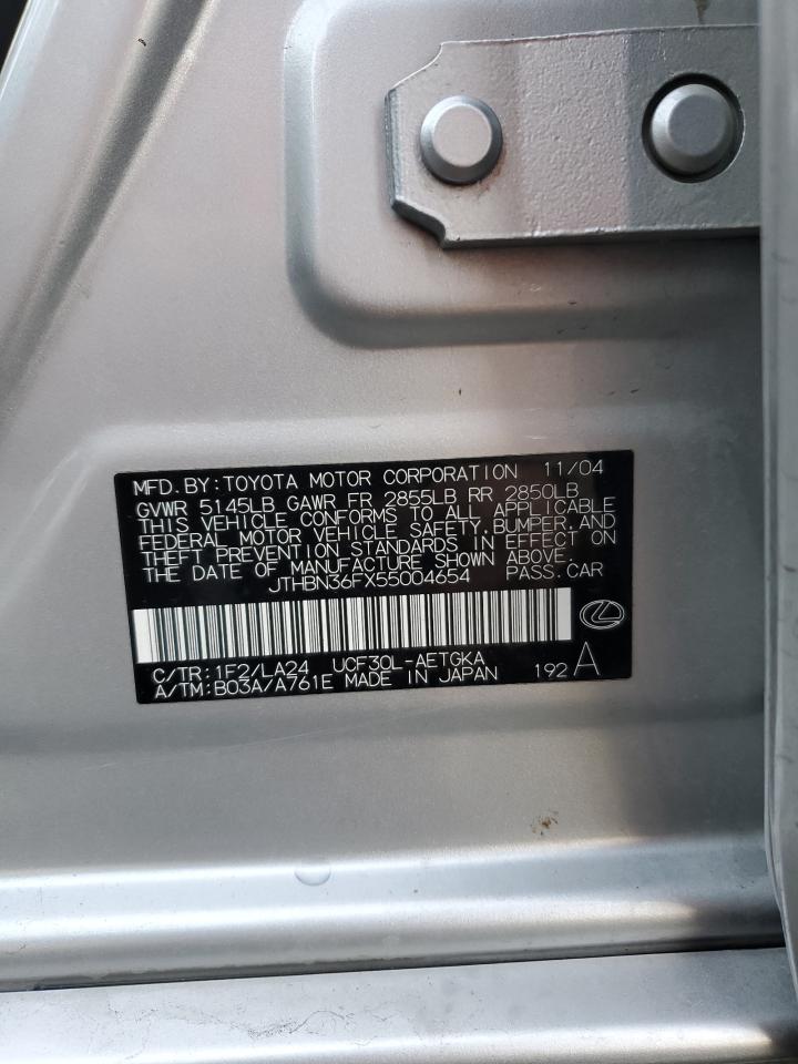 2005 Lexus Ls 430 VIN: JTHBN36FX55004654 Lot: 89862355