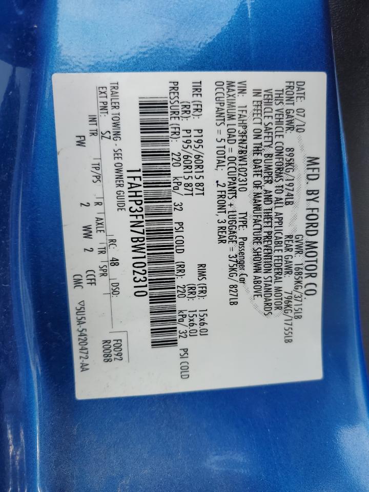 2011 Ford Focus Se VIN: 1FAHP3FN7BW102310 Lot: 86053335