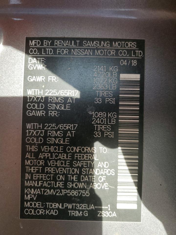 2018 Nissan Rogue S VIN: KNMAT2MV2JP586755 Lot: 85155085