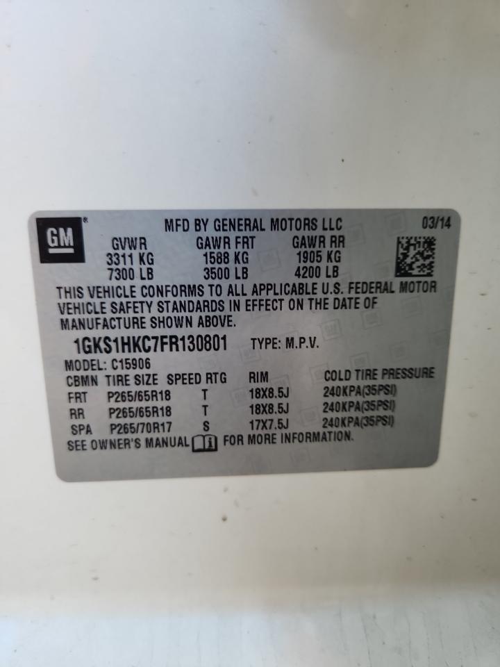 2015 GMC Yukon Xl C1500 Slt VIN: 1GKS1HKC7FR130801 Lot: 87298835