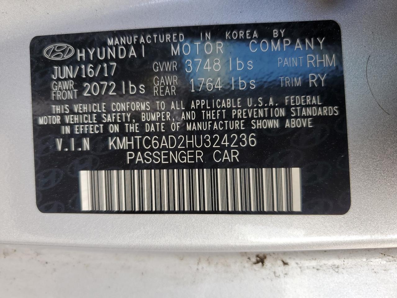 2017 Hyundai Veloster VIN: KMHTC6AD2HU324236 Lot: 87278585