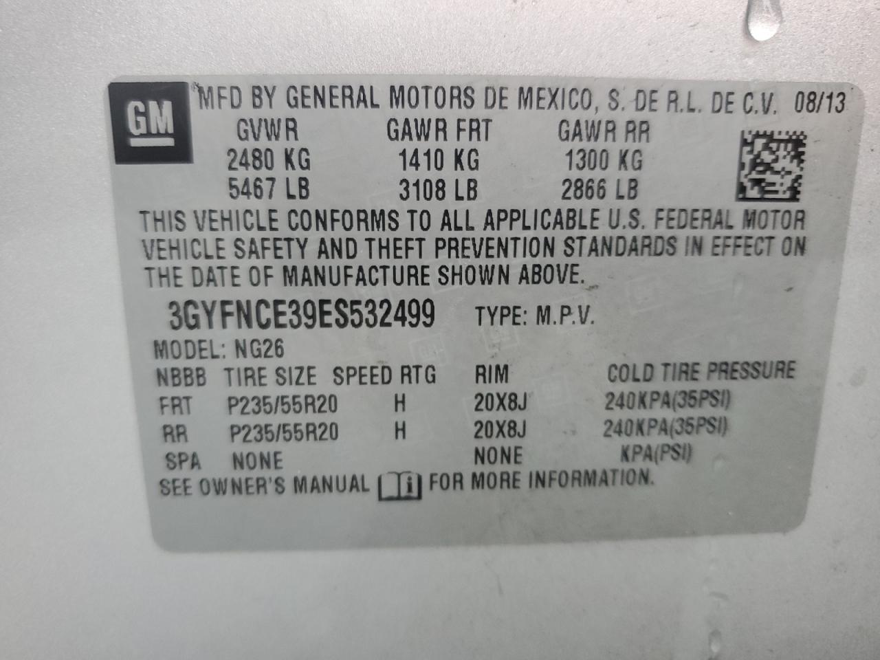 2014 Cadillac Srx Performance Collection VIN: 3GYFNCE39ES532499 Lot: 89796895