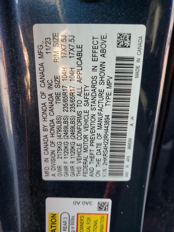 2024 Honda Cr-V Lx VIN: 2HKRS4H22RH443894 Lot: 81886235