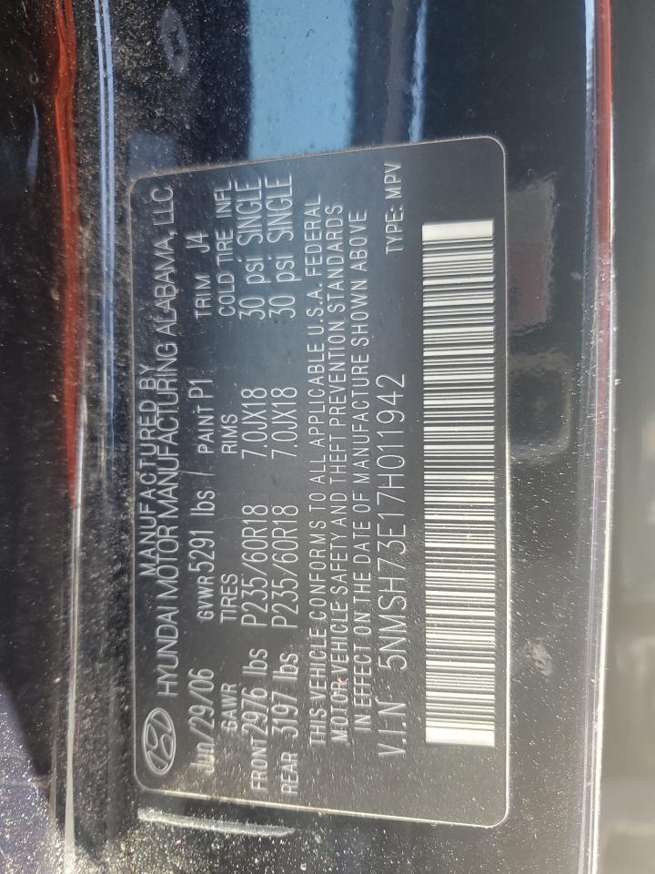2007 Hyundai Santa Fe Se VIN: 5NMSH73E17H011942 Lot: 85783025