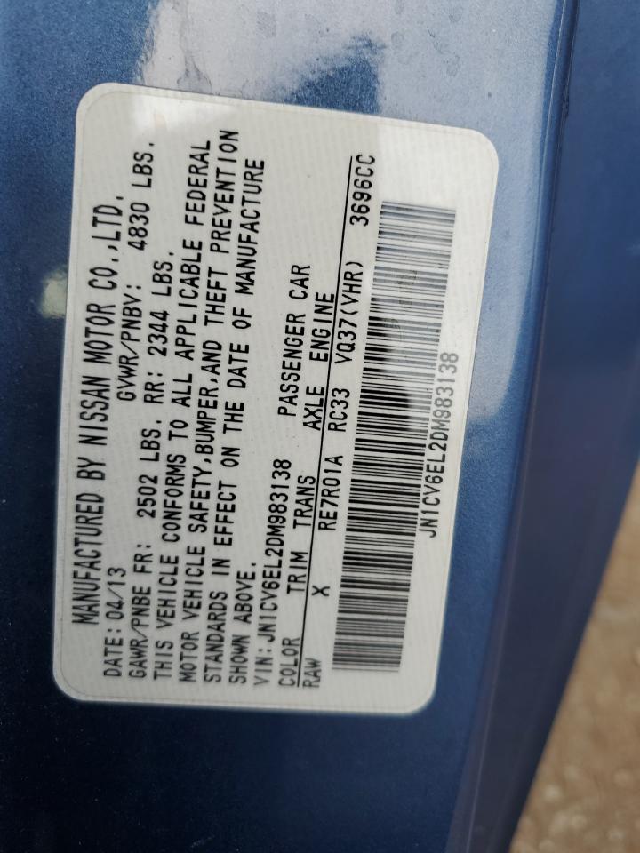 2013 Infiniti G37 VIN: JN1CV6EL2DM983138 Lot: 89872465