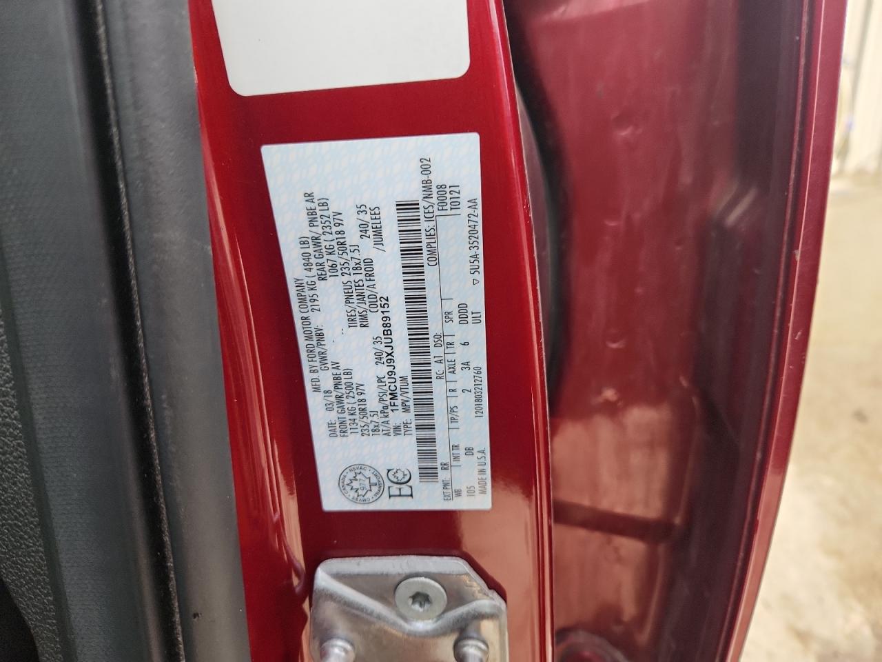 2018 Ford Escape Titanium VIN: 1FMCU9J9XJUB89152 Lot: 84969575