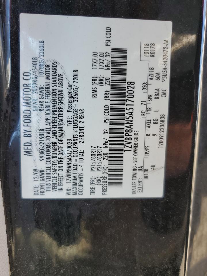 2010 Ford Mustang VIN: 1ZVBP8AN5A5170028 Lot: 85163935