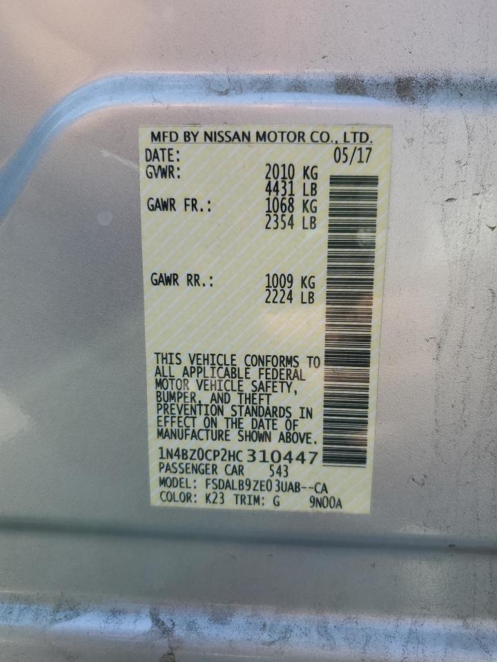 2017 Nissan Leaf S VIN: 1N4BZ0CP2HC310447 Lot: 84811945